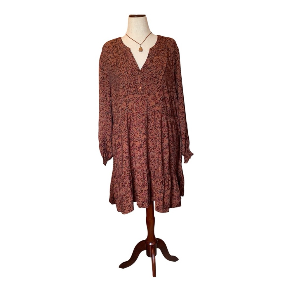 Terra & Sky Long Sleeve Rust Pleated DressTiered Babydoll Style SZ 1X 16-18 - Picture 2 of 14